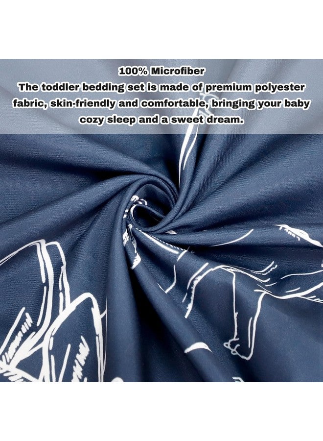 Jundetye 4 Pieces Dinosaur Toddler Bedding Set for Boys, Soft Breathable Toddler Comforter Set, Dino Print Navy, Includes Reversible Comforter, White Fitted Sheet and Flat Sheet, Pillowcase - Image 2