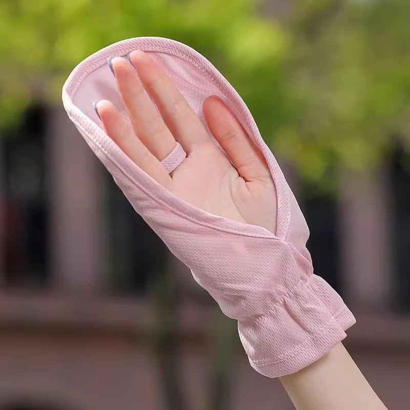 Womens Sun Protection Gloves Summer Fingerless Ice Silk Short-Grey - Image 4