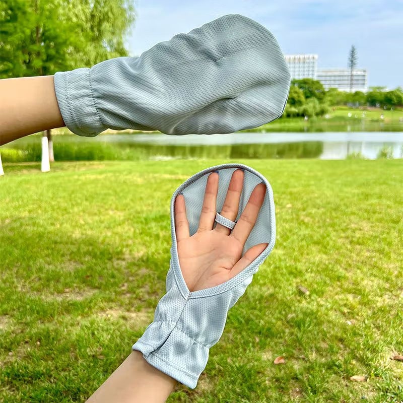 Womens Sun Protection Gloves Summer Fingerless Ice Silk Short-Grey - Image 2