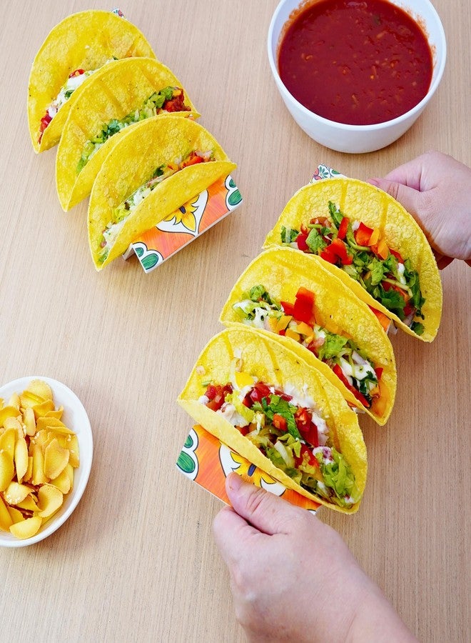 تي بي حاملات تاكو من تي بي، طقم من قطعتين، صينية تقديم تاكو كبيرة من الميلامين بمقبض، تتسع لـ 3 قطع تاكو، آمنة للغسل في غسالة الصحون، مثالية لأمسيات التاكو، الحفلات، المنزل، الفييستا، تالافيرا بلوم - Image 5