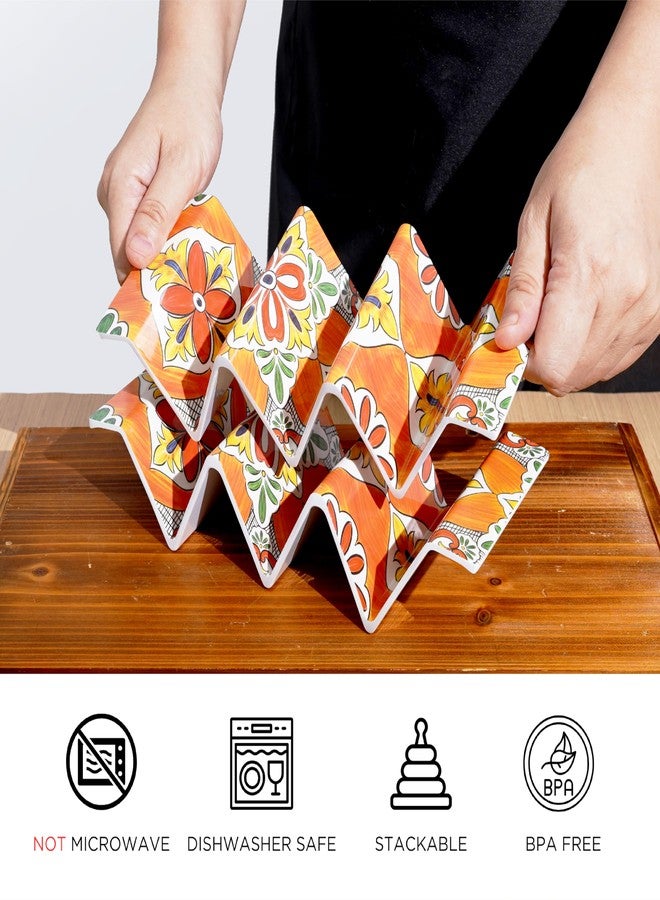 تي بي حاملات تاكو من تي بي، طقم من قطعتين، صينية تقديم تاكو كبيرة من الميلامين بمقبض، تتسع لـ 3 قطع تاكو، آمنة للغسل في غسالة الصحون، مثالية لأمسيات التاكو، الحفلات، المنزل، الفييستا، تالافيرا بلوم - Image 4