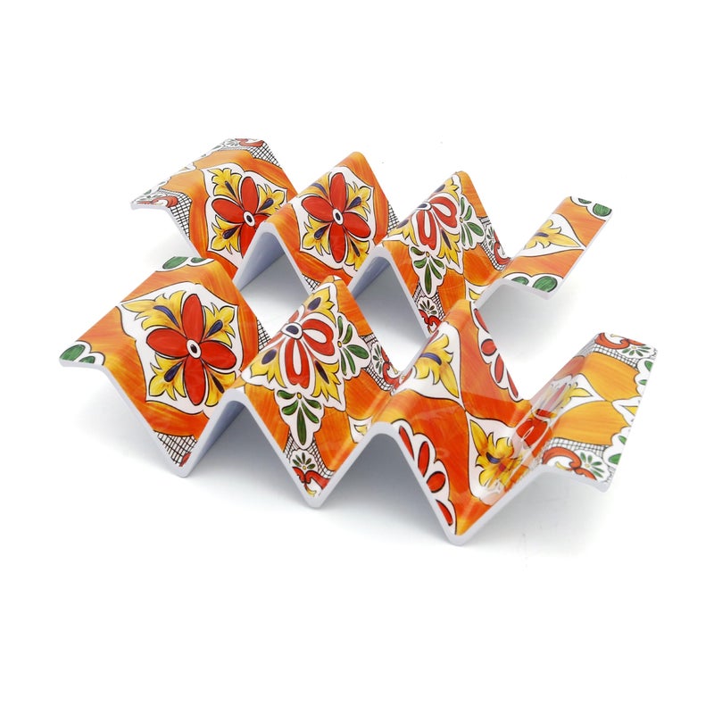 تي بي حاملات تاكو من تي بي، طقم من قطعتين، صينية تقديم تاكو كبيرة من الميلامين بمقبض، تتسع لـ 3 قطع تاكو، آمنة للغسل في غسالة الصحون، مثالية لأمسيات التاكو، الحفلات، المنزل، الفييستا، تالافيرا بلوم - Image 1