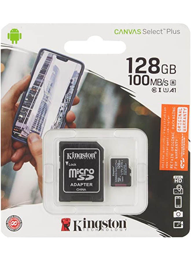 Kingston 128Gb Micro Sdxc Canvas Select Plus 100R A1 C10 Card + Adp Sdcs2 / 128Gb Card