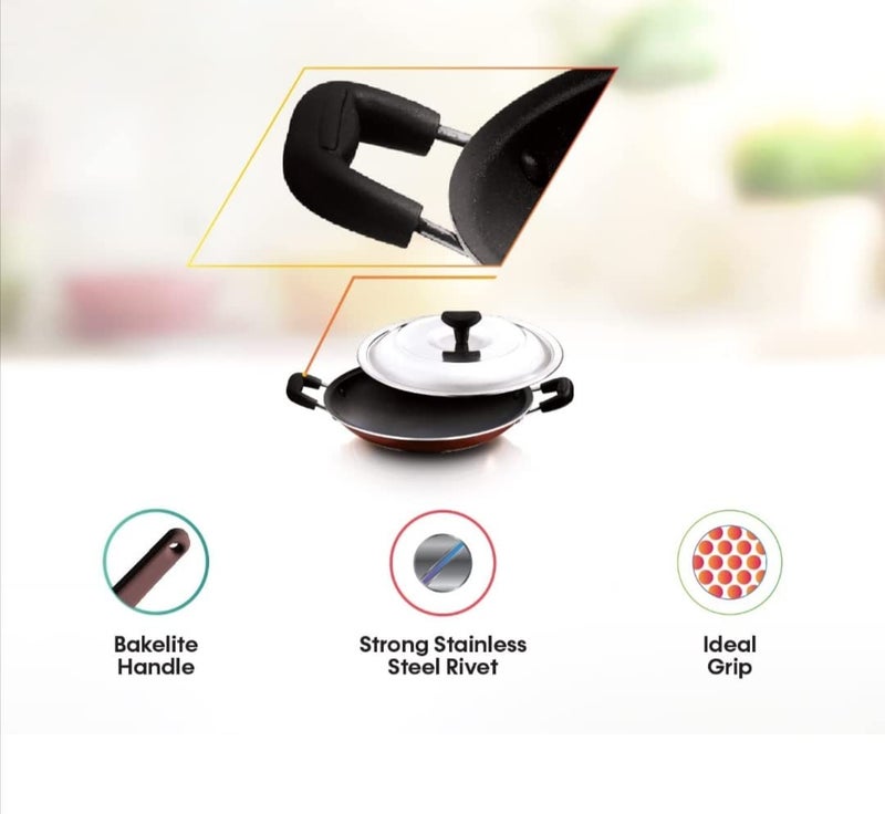 DARAZ NonStick Aluminium Appachatti with Stainless Steel lid 26mm Red 23cm Gas Compatible Product Type Has Nonstick Coating - Image 3