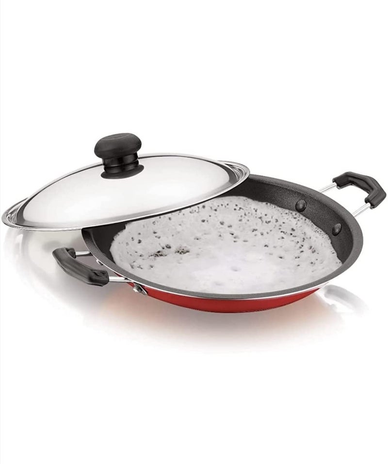 DARAZ NonStick Aluminium Appachatti with Stainless Steel lid 26mm Red 23cm Gas Compatible Product Type Has Nonstick Coating - Image 2