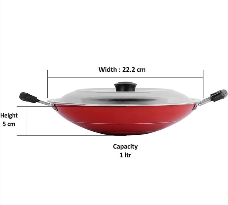 DARAZ NonStick Aluminium Appachatti with Stainless Steel lid 26mm Red 23cm Gas Compatible Product Type Has Nonstick Coating - Image 4