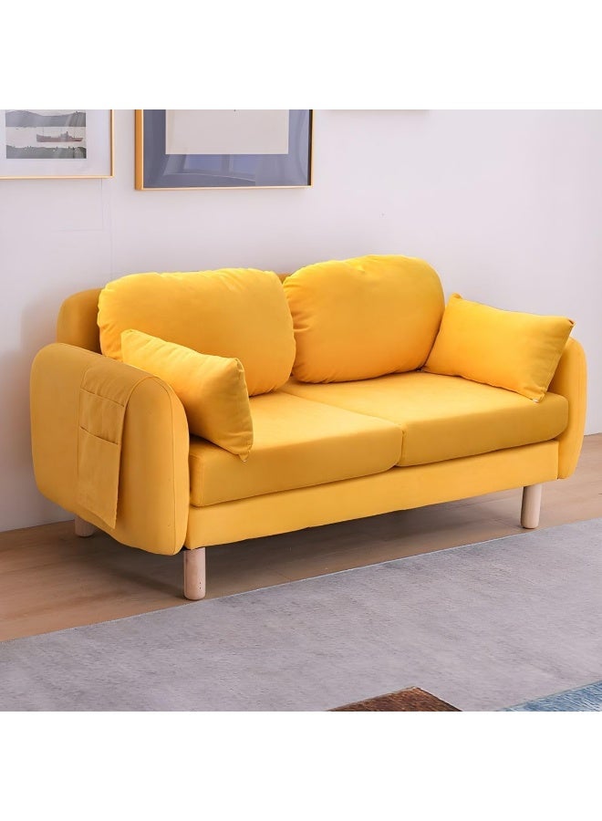 Zayn comforts Minimalist Modern Loveseat â€“ 2-Seater Fabric Sofa with Square Arms for Compact Living (Yellow) - Image 1