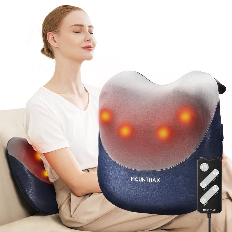 MOUNTRAX Back Massager with Heat Gifts for Women Men Shiatsu Neck and Back Massager for Pain Relief Deep Tissue 3D Kneading Portable Massage Pillow for Neck Shoulders and Full Body