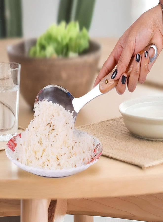 FIKKANI Premium Stainless Steel Serving Spoon with Wooden Handle – Heavy Duty Cooking & Serving Spoon for Rice, Curry, Gravy, Stew & Daily Kitchen Use - Image 5