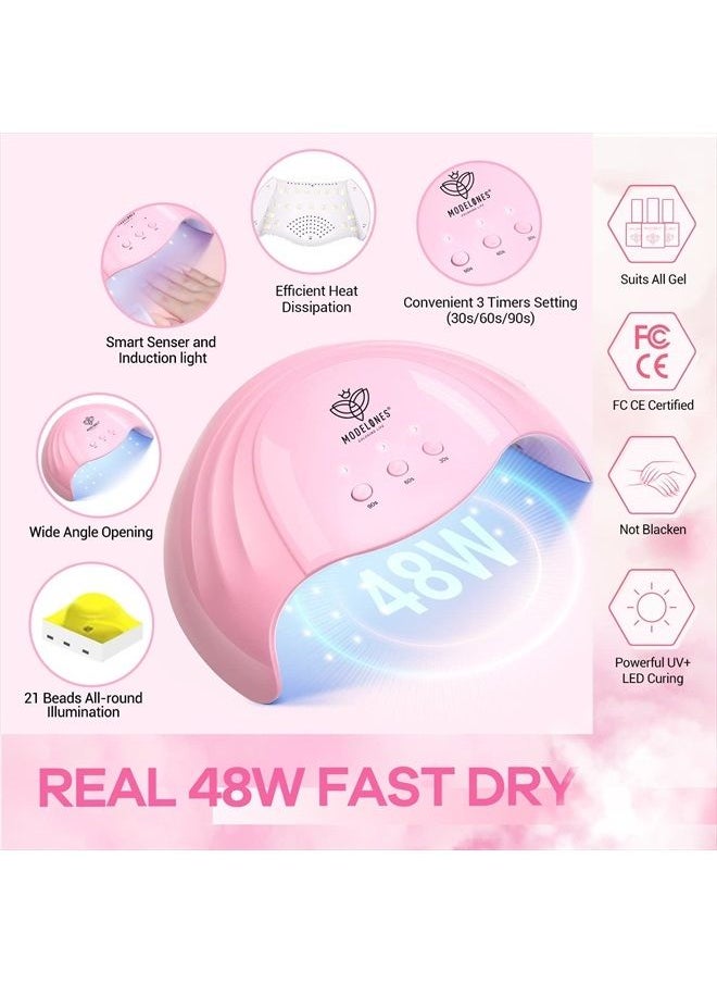 modelones - Modelones Poly Nail Gel Kit - 6 Colors with 48W Nail Lamp Slip Solution Rhinestone Glitter All In One Kit for Nail Manicure Beginner Starter Kit DIY at Home Beauty Gift - Image 1