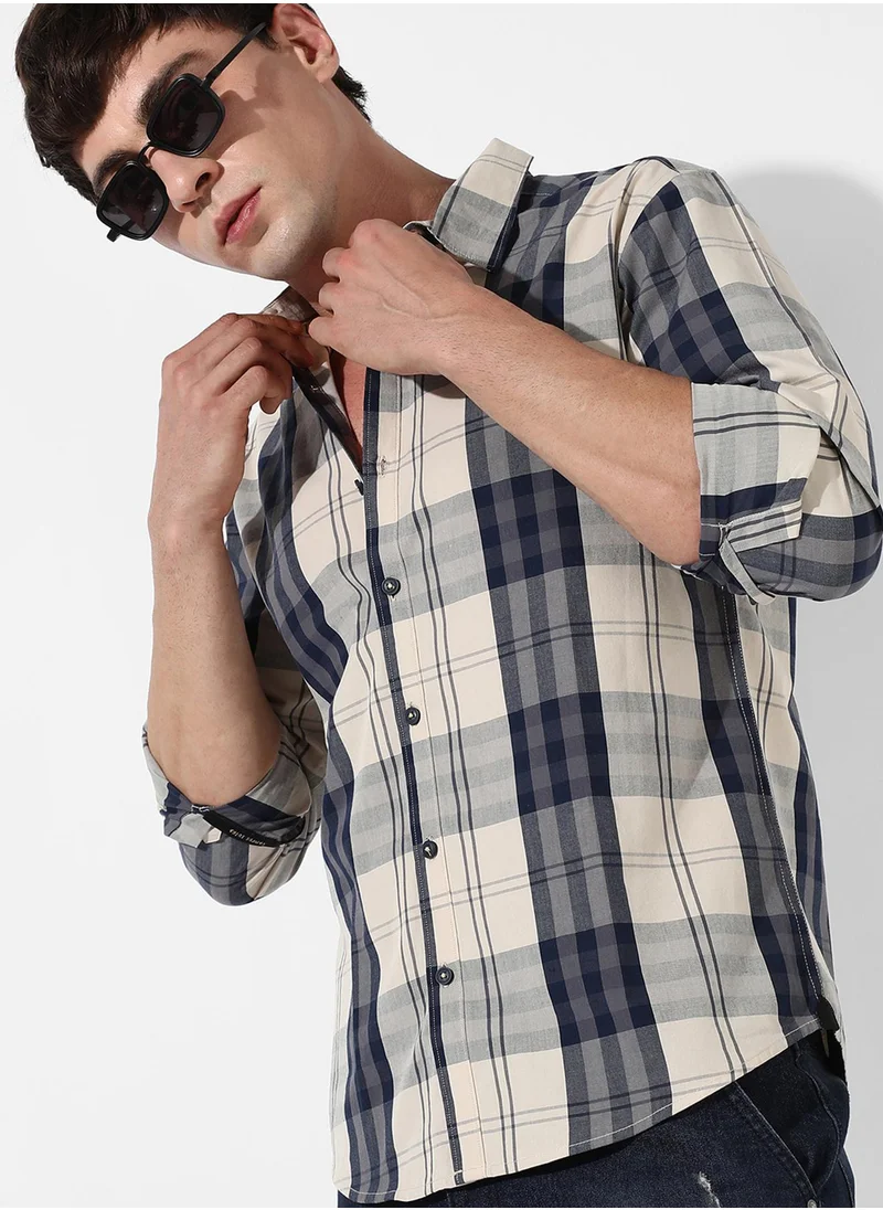 Campus Sutra Men's Tartan Plaid Button Up Shirt