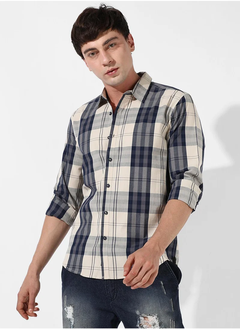 Campus Sutra Men's Tartan Plaid Button Up Shirt
