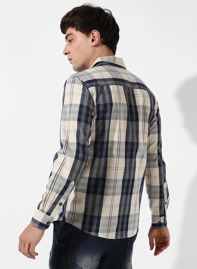 Campus Sutra Men's Tartan Plaid Button Up Shirt