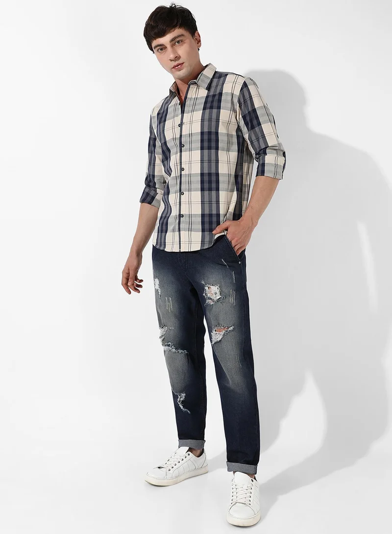 Campus Sutra Men's Tartan Plaid Button Up Shirt