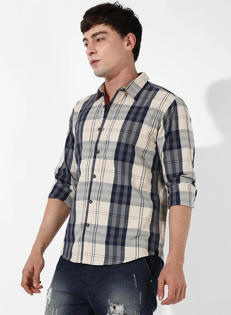 Campus Sutra Men's Tartan Plaid Button Up Shirt