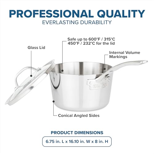 Viking Contemporary 3-Ply Stainless Steel Sauce Pan with Glass Lid, 3.4 Quart Saucepan Cooking Pot, Dishwasher and Oven Safe, Induction Ready, Silver - Image 5