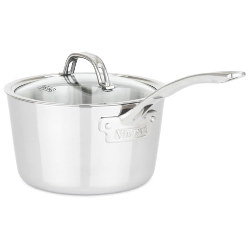 Viking Contemporary 3-Ply Stainless Steel Sauce Pan with Glass Lid, 3.4 Quart Saucepan Cooking Pot, Dishwasher and Oven Safe, Induction Ready, Silver - Image 1