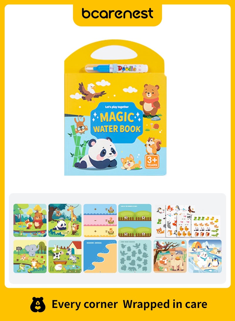 Bcarenest Reusable Magic Water Drawing Book Forest Animal Theme, Mess-Free Coloring Book with Water Pen & Cartoon Stickers for Kids Age 3+ - Image 1