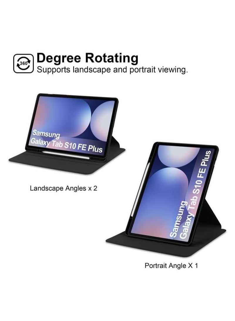 عام حافظة جلدية للوحي سامسونج جالاكسي تاب S10 FE+ 13.1 بوصة (2025) - مع خاصية النوم/الاستيقاظ التلقائي، قاعدة دوارة 360°، وغطاء خلفي شفاف من الأكريليك مع حامل قلم - Image 3