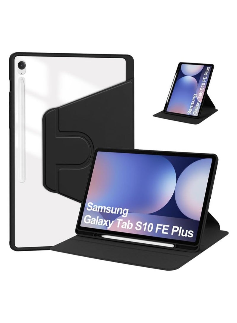 عام حافظة جلدية للوحي سامسونج جالاكسي تاب S10 FE+ 13.1 بوصة (2025) - مع خاصية النوم/الاستيقاظ التلقائي، قاعدة دوارة 360°، وغطاء خلفي شفاف من الأكريليك مع حامل قلم - Image 1