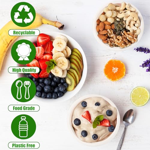 Tiaiidi 200 PACK White Paper Bowls,8 oz Compostable Disposable Bagasse Bowls,Heavy-Duty Biodegradable Paper Bowls,Eco-Friendly Sugarcane Fibers Bowls for Salad,Cereals,Snacks,Dessert,Candy - Image 5