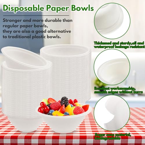 Tiaiidi 200 PACK White Paper Bowls,8 oz Compostable Disposable Bagasse Bowls,Heavy-Duty Biodegradable Paper Bowls,Eco-Friendly Sugarcane Fibers Bowls for Salad,Cereals,Snacks,Dessert,Candy - Image 3