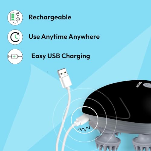 MildCares Smart Electric Head & Scalp Massager – 96 Silicone Kneading Points | Waterproof, Rechargeable Hair Massager for Growth & Stress Relief | Portable Massage Machine for Head, Neck & Shoulders (Black, 1‑Year Warranty) - Image 4
