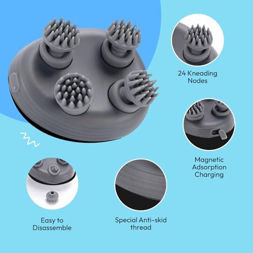 MildCares Smart Electric Head & Scalp Massager – 96 Silicone Kneading Points | Waterproof, Rechargeable Hair Massager for Growth & Stress Relief | Portable Massage Machine for Head, Neck & Shoulders (Black, 1‑Year Warranty) - Image 5