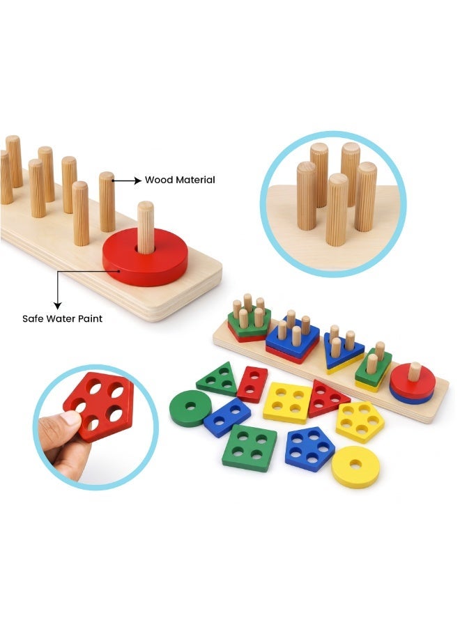 Duravel Wooden Sorting & Stacking Toys for Toddlers and Kids Preschool, Educational Toys, Color Recognition Stacker Shape Sorter, Learning Puzzles Gift - Image 5
