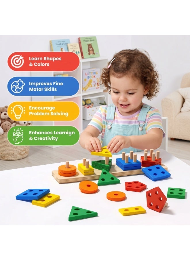Duravel Wooden Sorting & Stacking Toys for Toddlers and Kids Preschool, Educational Toys, Color Recognition Stacker Shape Sorter, Learning Puzzles Gift - Image 4