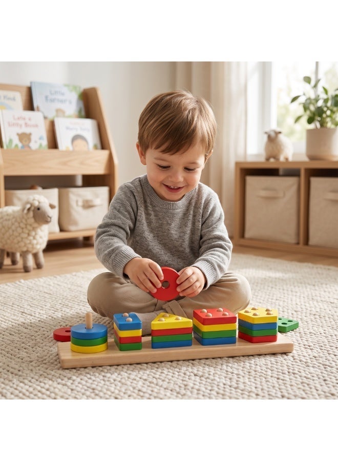 Duravel Wooden Sorting & Stacking Toys for Toddlers and Kids Preschool, Educational Toys, Color Recognition Stacker Shape Sorter, Learning Puzzles Gift - Image 2