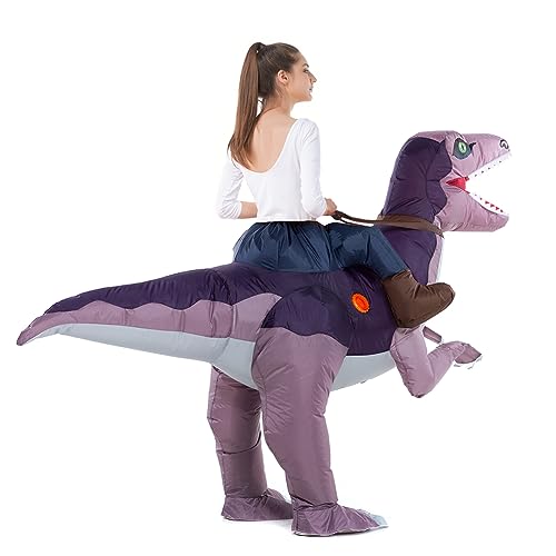 HSCTEK Inflatable Dinosaur Costume Adult Men Women, Inflatable Blow Up Costume Riding Velociraptor Dinosaur Costume Youth, Inflatable Ride On Dinosaur Halloween Costume Teen - Image 3
