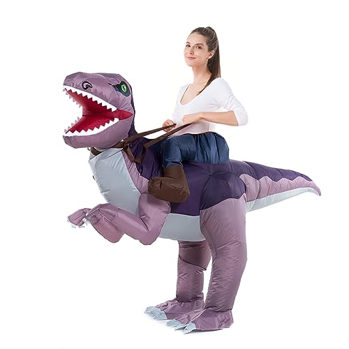 HSCTEK Inflatable Dinosaur Costume Adult Men Women, Inflatable Blow Up Costume Riding Velociraptor Dinosaur Costume Youth, Inflatable Ride On Dinosaur Halloween Costume Teen - Image 2