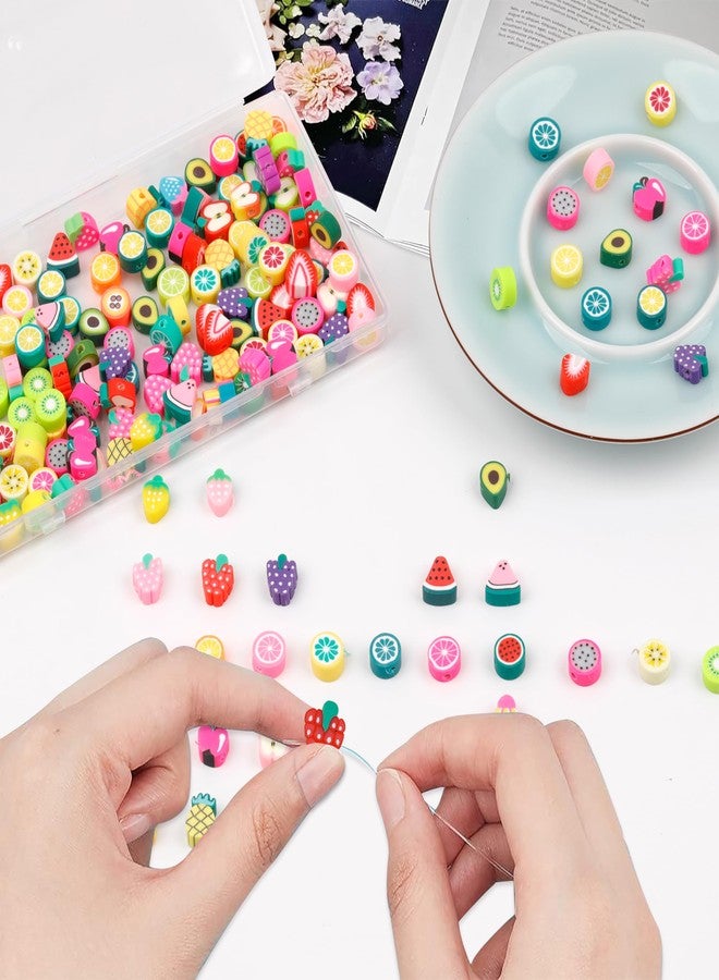 GMMA 100 Pcs Polymer Clay Beads for Bracelets Charms Making Pony Beads Shapes for Friendship Bracelets Spacer Beads Supplies for DIY Bracelet Earring Necklace Jewelry Making (Colorful Fruit) - Image 4