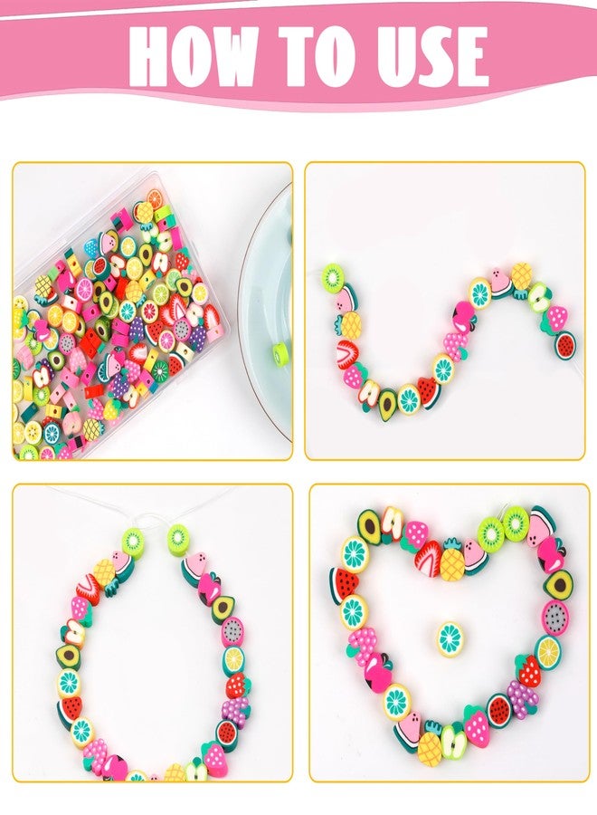 GMMA 100 Pcs Polymer Clay Beads for Bracelets Charms Making Pony Beads Shapes for Friendship Bracelets Spacer Beads Supplies for DIY Bracelet Earring Necklace Jewelry Making (Colorful Fruit) - Image 3