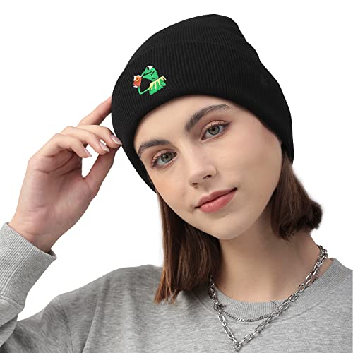 Raylarnia Winter Kermit The Frog Sipping Tea Beanie Warm Comfortable Soft Oversized Thick Cable Knitted Hat Unisex Knit Caps-Grey - Image 3