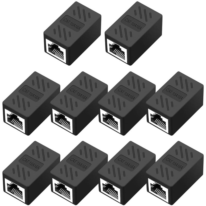 QINGLER RJ45 Cat6 Coupler Ethernet Extender Connector, 10 Pack in line Coupler Cat7 Cat6 Cat5e Cat5 Ethernet Cable Extender Female to Female Black - Image 1