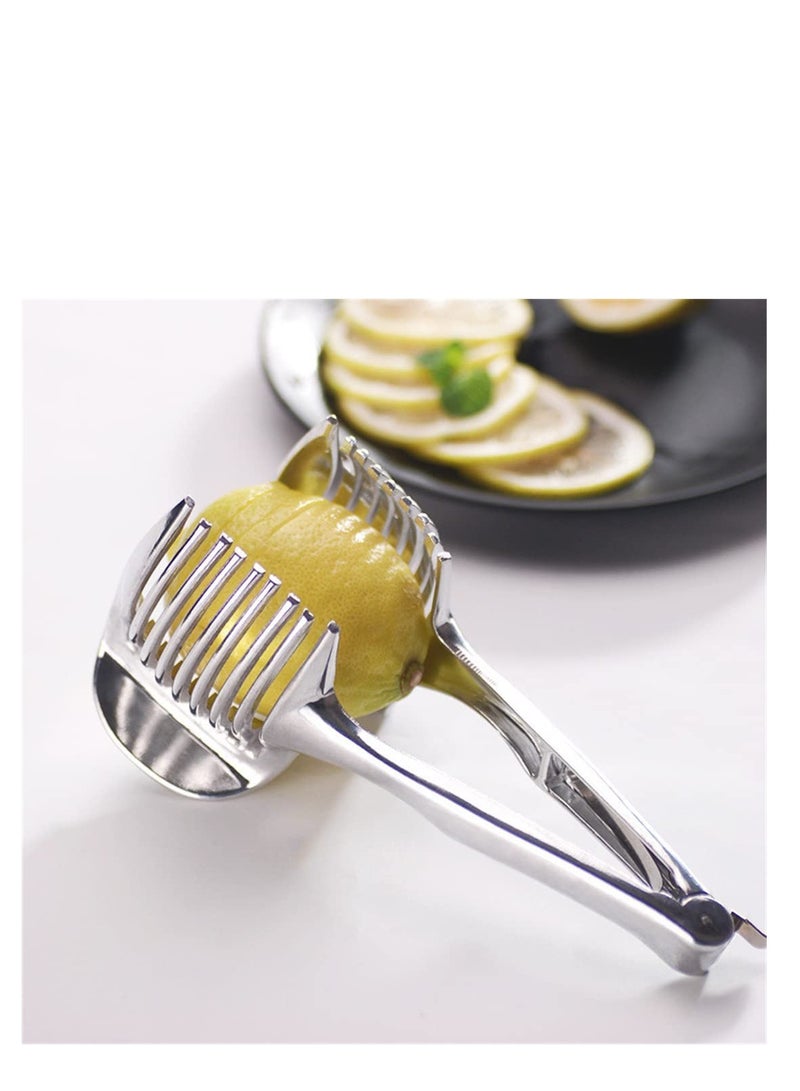 Excefore Handy Stainless Slicer Holder, Sharp Stainless Steel Food Slicer Assistant Tool, Safety Cooking Tools Accessories, for Fruit Lemon, Onion, Potato, Tomato Vegetable Slicer - Image 2