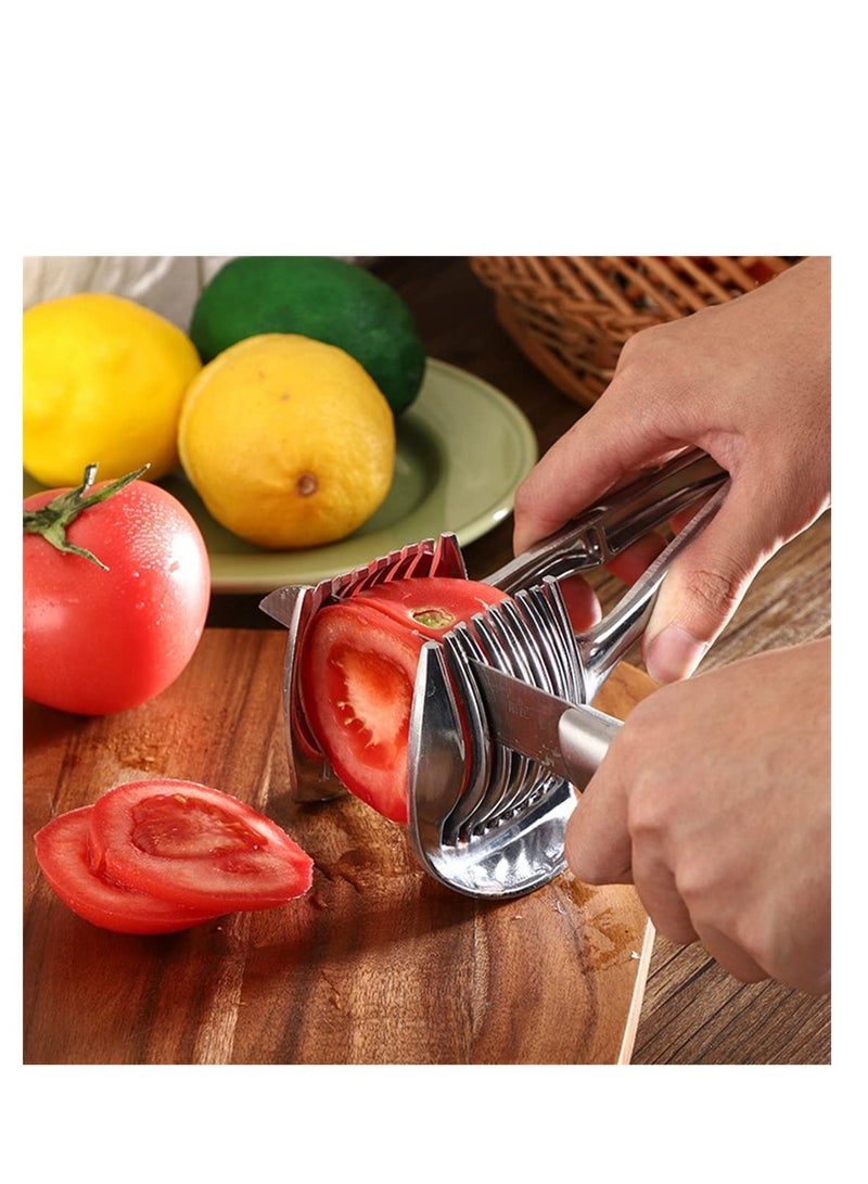 Excefore Handy Stainless Slicer Holder, Sharp Stainless Steel Food Slicer Assistant Tool, Safety Cooking Tools Accessories, for Fruit Lemon, Onion, Potato, Tomato Vegetable Slicer - Image 4