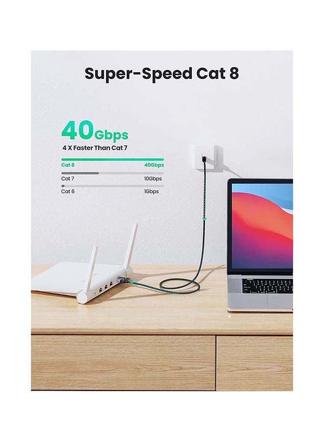 يو جرين كابل إيثرنت Cat8 عالي السرعة 40 جيجابت في الثانية 2000 ميجا هرتز RJ45 سلك توصيل الشبكة المضفر سلك LAN متوافق مع محول ألعاب الكمبيوتر PS5/PS4 /PS3 Xbox Modem Router WiFi Extender-1M - Image 2