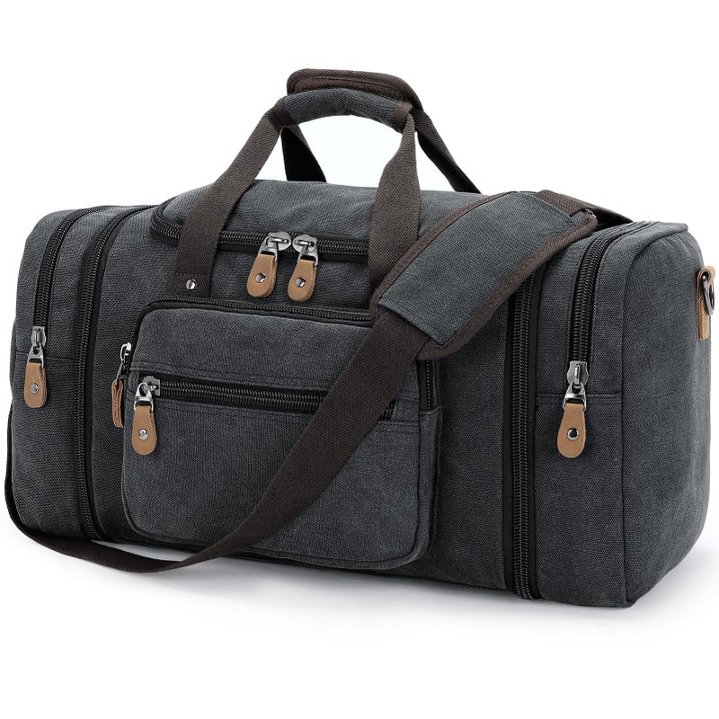 Gonex Canvas Duffle Bag for Travel 50L Expandable Duffel Weekend Overnight Bag men Dark Gray