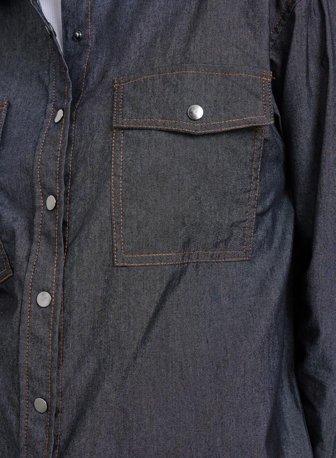 Styli Women Black Double Pocket Denim Loose Fit Shirt - Image 4