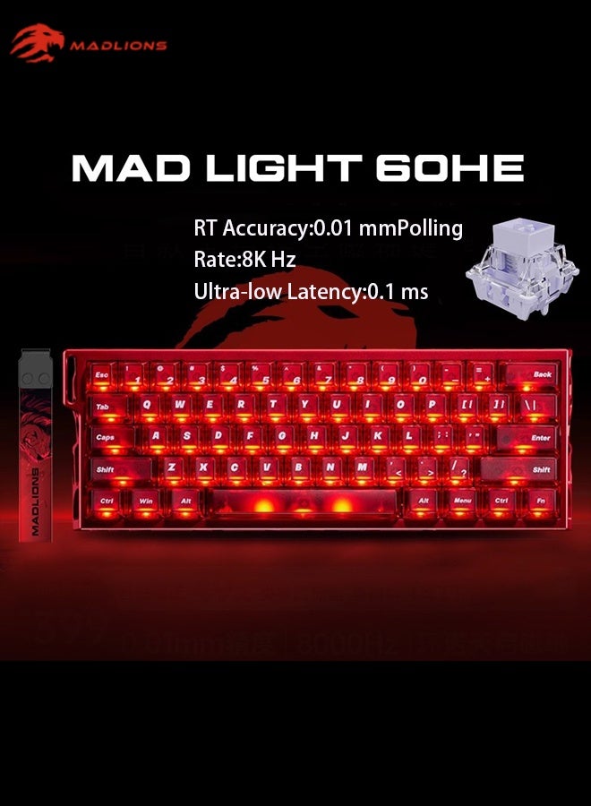 مادليونس ضوء 60HE ألعاب لوحة المفاتيح RGB 8KHz 0.1ms منخفضة جدا التأخير الزناد السريع الساخنة القابلة للتبديل القابلة للتعديل برامج تشغيل FPS التنافسية 60٪ تصميم المدمج الطبعة المحدودة الأكونود الأحمر (جميع الألومنيوم CNC الحرفية ، Huannuo Tianqi المفاتيح المغناطيسية) - Image 1