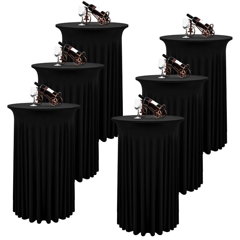 6 Packs Round Cocktail Table Skirt 32x 43 Spandex Stretch Cocktail Tablecloth with Wavy Drapes Black Spandex Fitted High Top Table Covers for Wedding Bar Party Birthday Banquet Table
