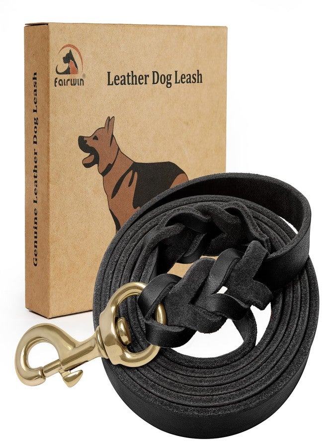 FAIRWIN Leather Dog Leash 6 Foot - Braided Military Grade Heavy Duty Dog Leash for Large Medium Small Dogs Training and Walking (Black, M:5/8" x 6ft) - Image 1