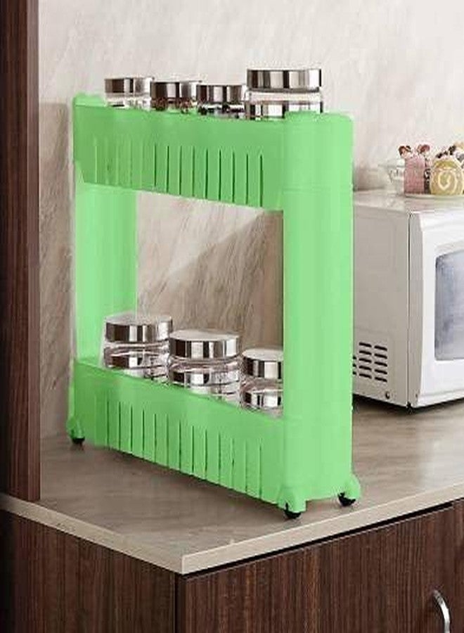 NEWON 2 Tier Kitchen Storage Organizer Rack Holder with Wheels (Green, 2 Layer) - Image 1