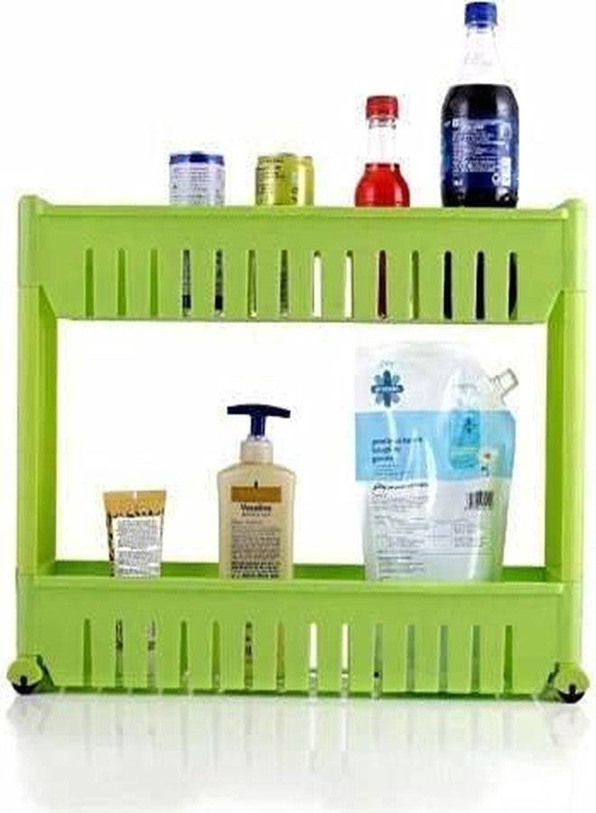 NEWON 2 Tier Kitchen Storage Organizer Rack Holder with Wheels (Green, 2 Layer) - Image 2
