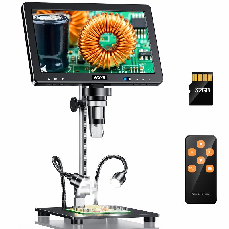 Hayve DM13 10.1 Inch LCD Digital Microscope, 16MP 2000X HD IPS Soldering Microscopes for Adults, Electronics Repair, Coin Microscope Magnifier for Error Coins with Screen, 10 LED Lights, 32GB - Image 1