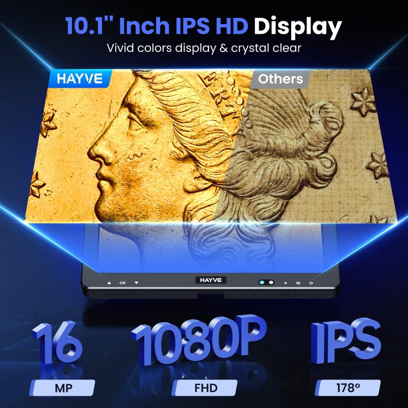 Hayve DM13 10.1 Inch LCD Digital Microscope, 16MP 2000X HD IPS Soldering Microscopes for Adults, Electronics Repair, Coin Microscope Magnifier for Error Coins with Screen, 10 LED Lights, 32GB - Image 2