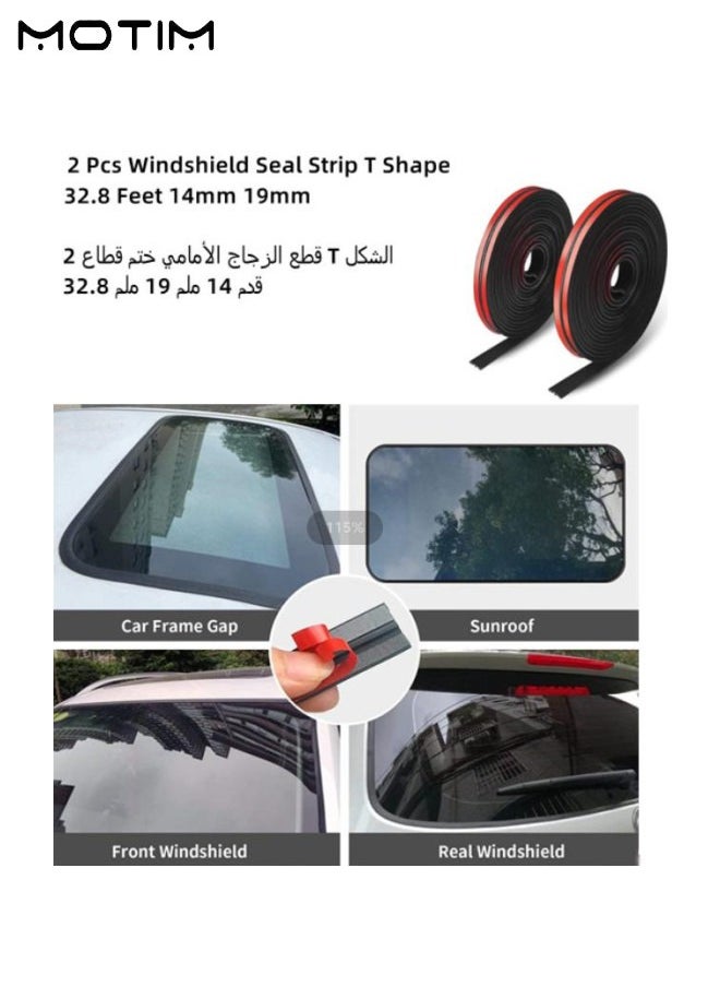 Motim - 2 Pcs Car Seal Strip for Windshield, T Shape Rubber Seal Weatherstrip, Sunroof Automotive Door Sealing Strip, Leak Sound Dust, 32.8 Feet, 14mm/19mm - Image 1